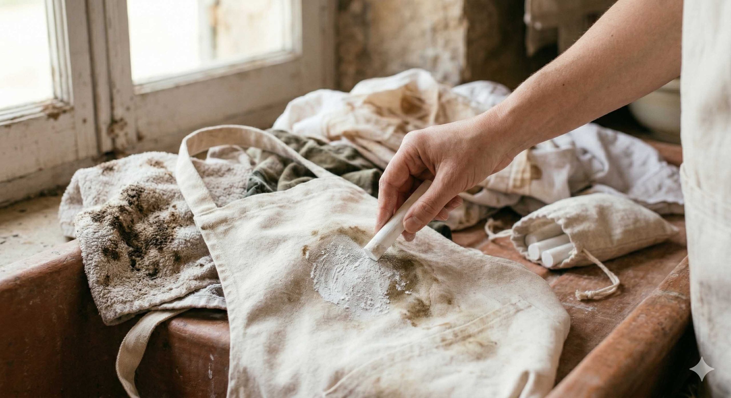 Κιμωλία για να εξαφανίσετε τους λιπαρούς λεκέδες πριν το πλύσιμο.