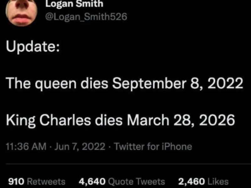 Στιγμιότυπο οθόνης από την «προφητεία» του Logan Smith το 2022, σχετικά με τον θάνατο του βασιλιά Κάρολου