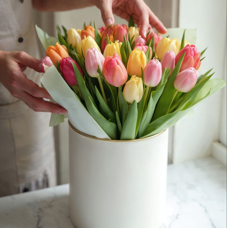 Πολύχρωμες τουλίπες σε βάζο