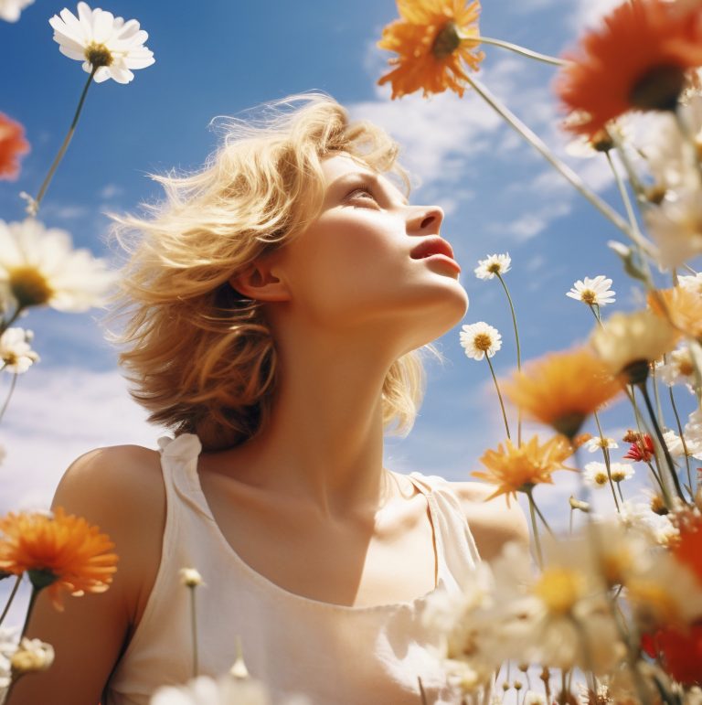 Νεαρή γυναίκα ανάμεσα σε λουλούδια