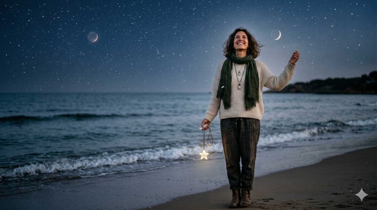 Στη φωτογραφία γυναίκα ακτινοβολεί αυτοπεποίθηση κάτω από το φως των άστρων της 27ης Μαρτίου.