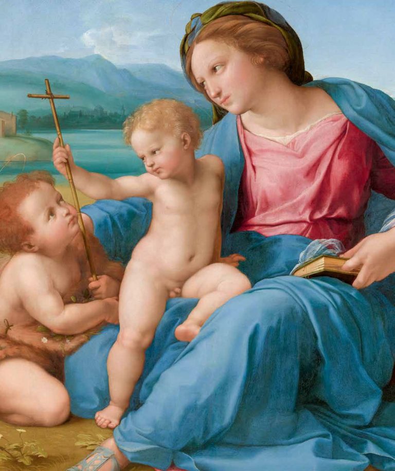 Ραφαήλ. Η Παναγία με το Βρέφος και τον Άγιο Ιωάννη τον Βαπτιστή σε Τοπίο (Η Μαντόνα Άλμπα), περ. 1509–11. Εθνική Πινακοθήκη, Ουάσινγκτον, D.C. (1937.1.24) (Κατ. 90)