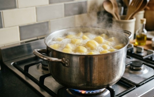 Πατάτες μέσα σε κατσαρόλα που βράζουν