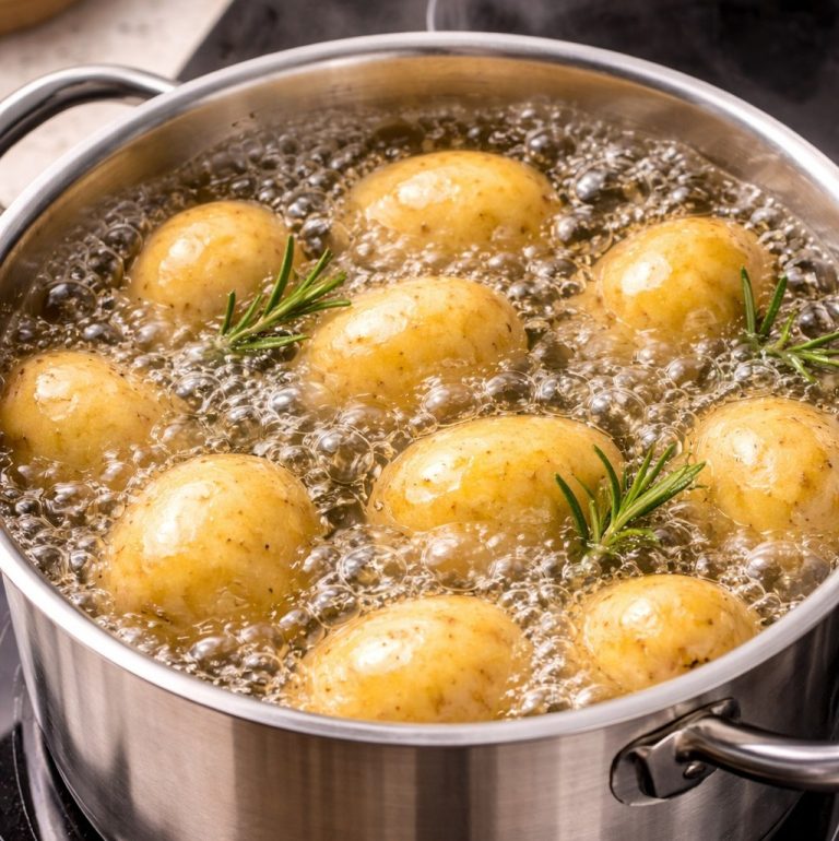 Πατάτες μέσα σε κατσαρόλα που βράζουν