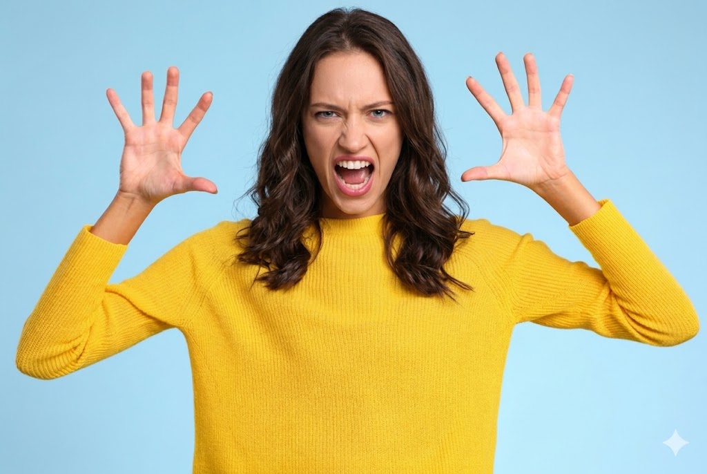 Γυναίκα νέα θυμωμένη φωνάζει.