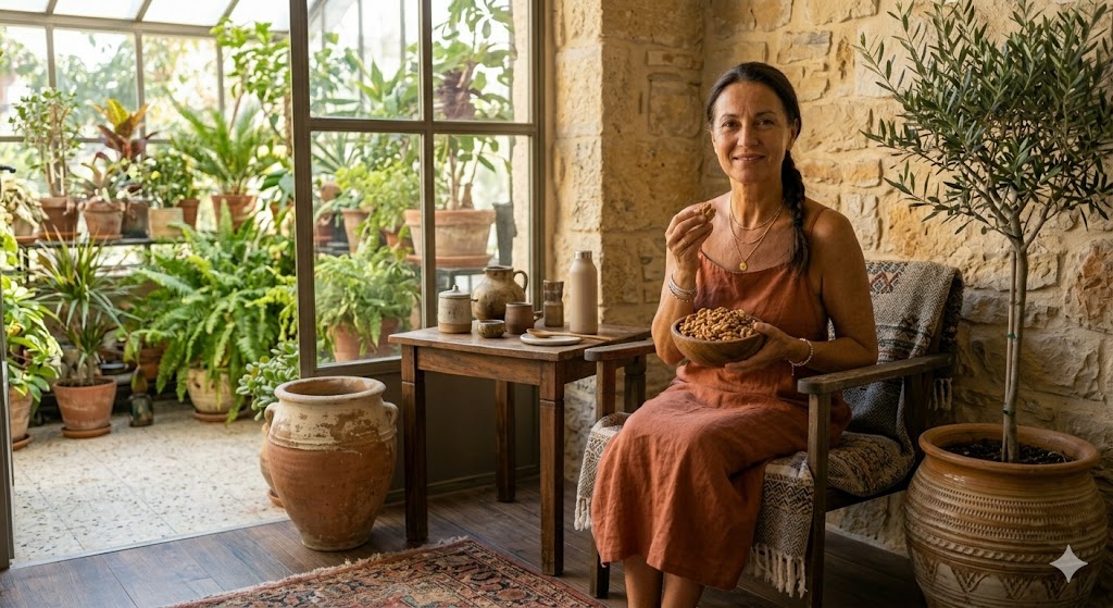 Γυναίκα τρώει καρύδια. Πόσο υγειινά είναι;