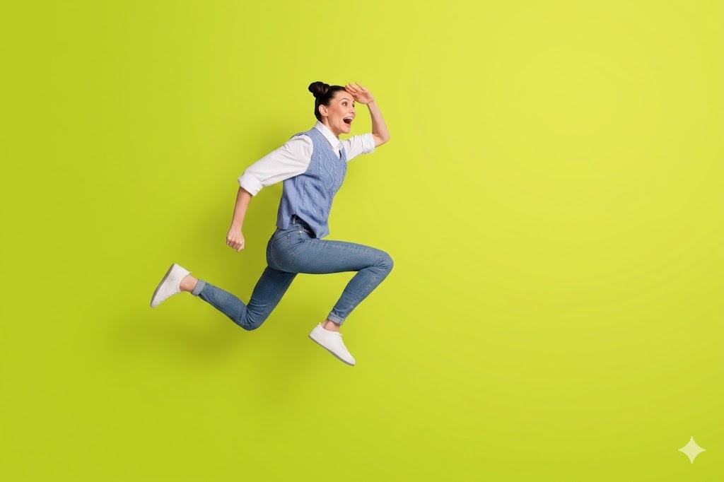 Γυναίκα πηδά στον αέρα.