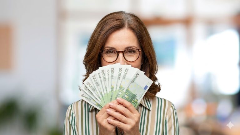 Γυναίκα με ευρώ σαν βεντάλια να κρύβουν το μισό της πρόσωπο