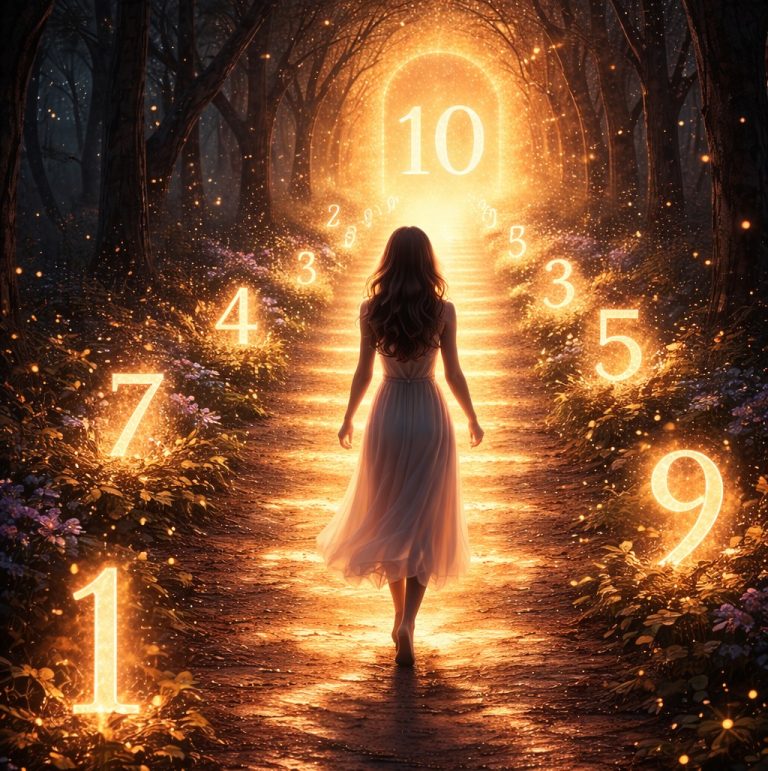 Γυναίκα περπατάει σε φωτεινό μονοπάτι με αριθμούς