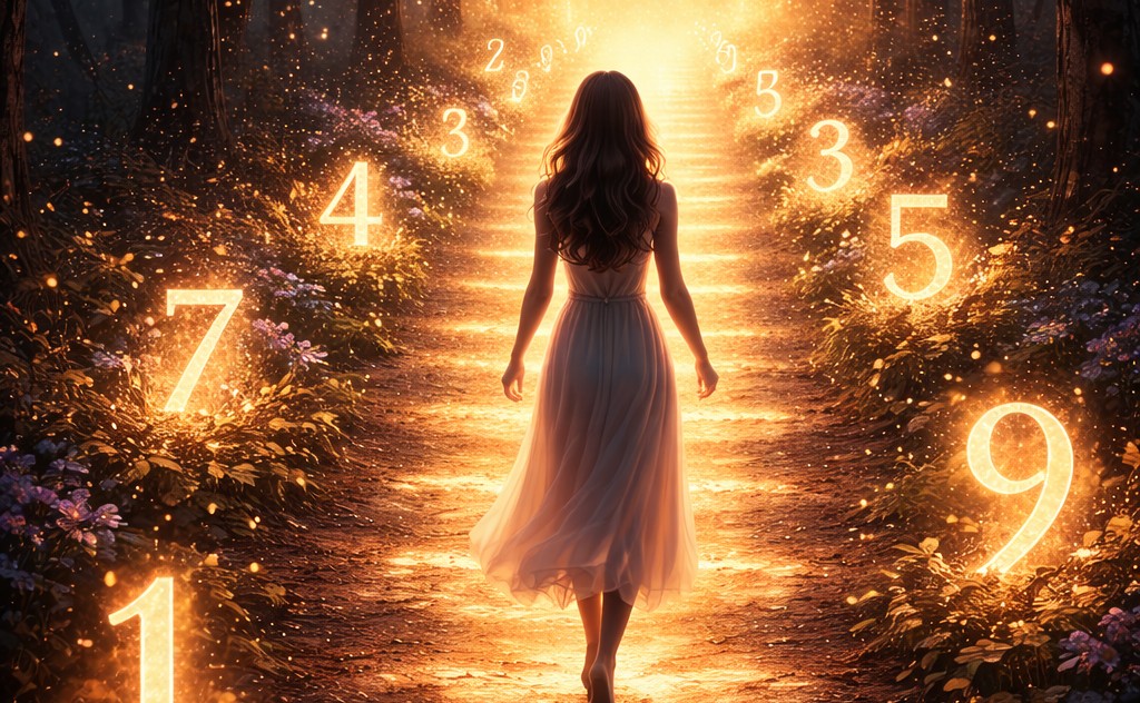 Γυναίκα περπατάει σε φωτεινό μονοπάτι με αριθμούς