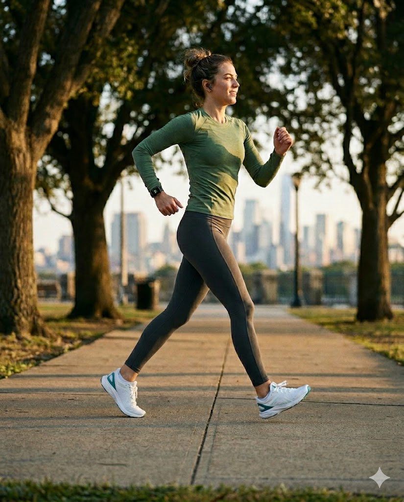 Γυναίκα και δυναμικό περπάτημα. Πόσο καλό κάνει στον οργανισμό;