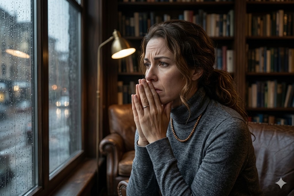 Γυναίκα στεναχωρημένη αγχωμένη σκέφτεται... έχασε την πυξίδα της.