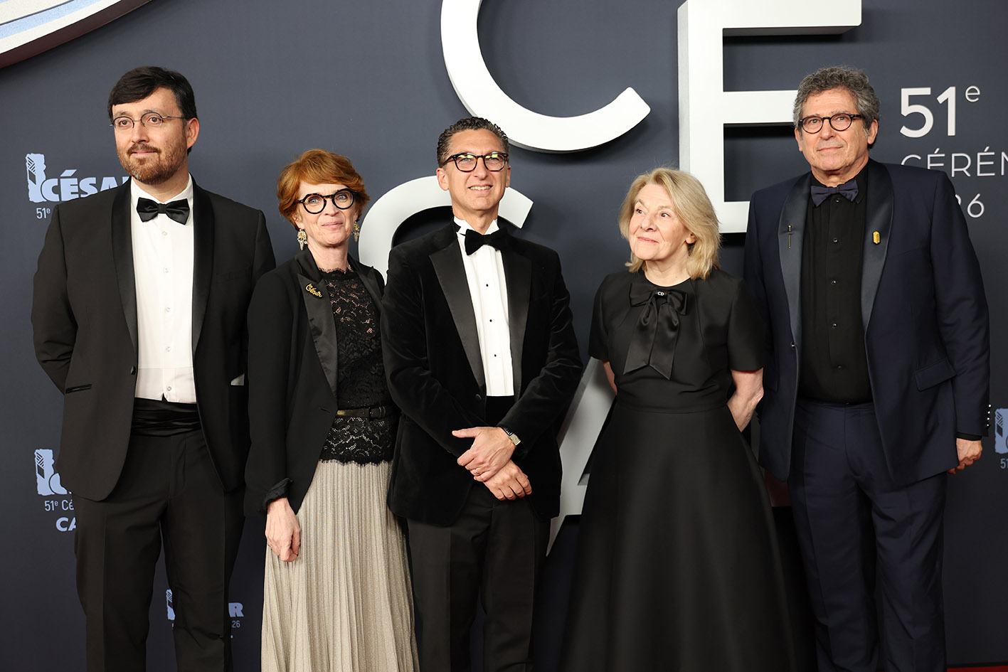 Ο Gaetan Bruel, η Ariane Toscan Du Plantier, ο Maxime Sadda, η υπουργός Πολιτισμού της Γαλλίας Catherine Pegard και ο Patrick Sobelman παρευρίσκονται στα 51α Βραβεία Κινηματογράφου Cesar στο L'Olympia στις 26 Φεβρουαρίου 2026 στο Παρίσι