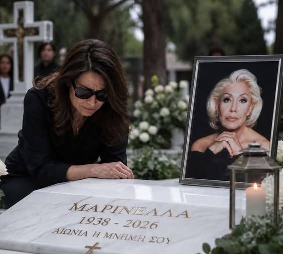 Tα σαράντα της Μαρινέλλας στο νεκροταφείο Κηφισιάς. Η κόρη της πάνω από τον τάφο της.