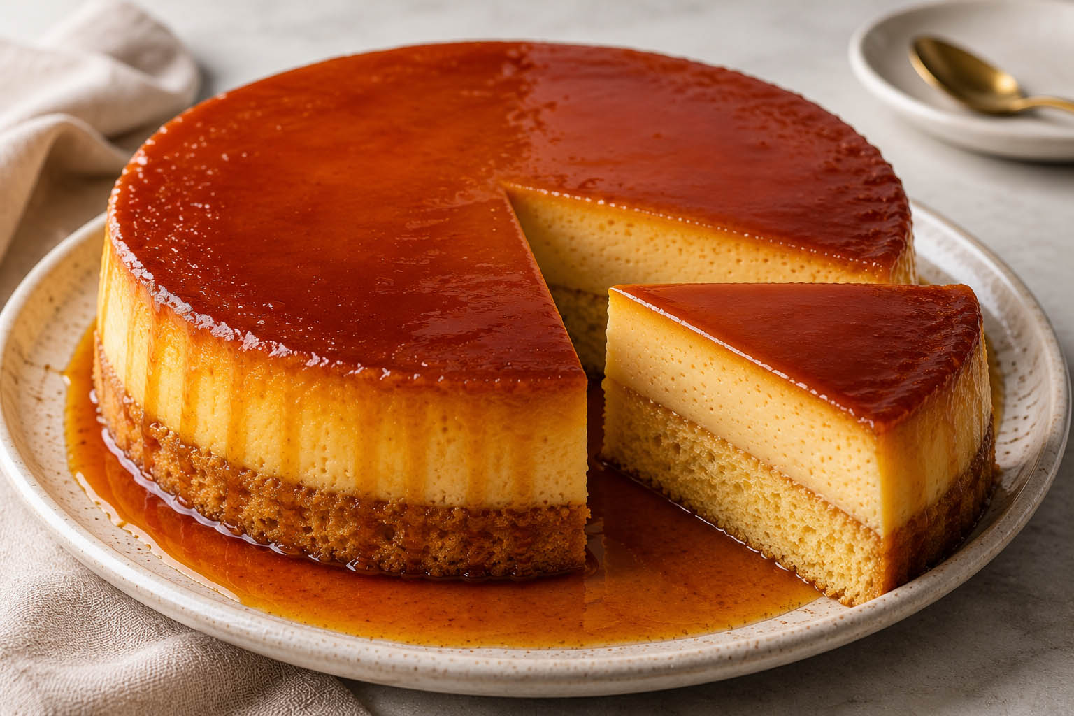 Το flan cake έτοιμο να το απολαύσουμε.