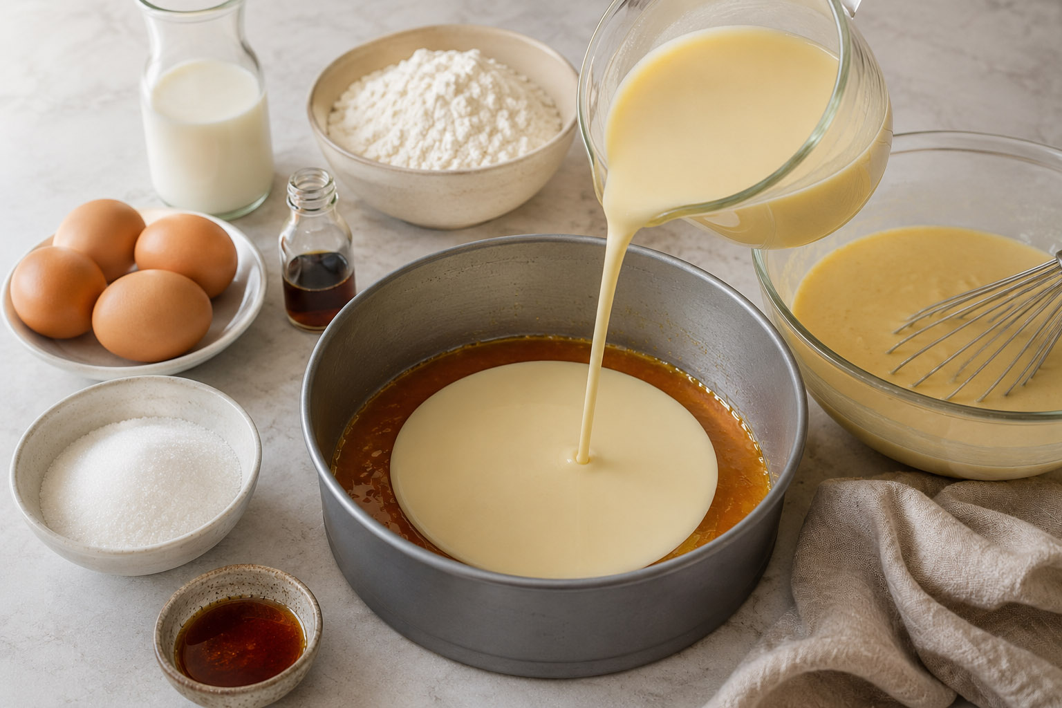 Υλικά για να φτιάξουμε ένα flan cake