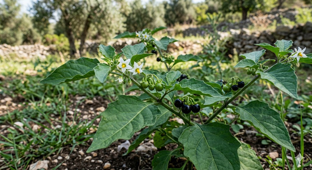 Η στύφνος (ή στύφνο) ξεχωρίζει από τα μικρά λευκά της άνθη και τους πράσινους, και αργότερα μαύρους, σφαιρικούς καρπούς της.