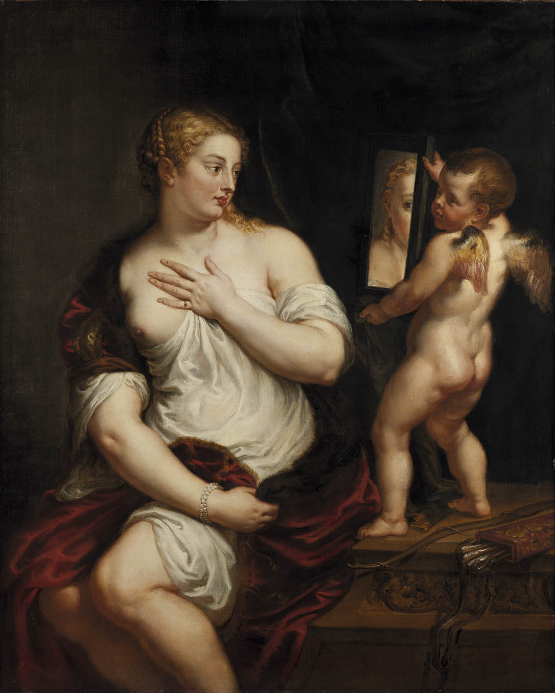 Αφροδίτη και Έρωτας, περ. 1606 - 1611 του Peter Paul Rubens. O πίνακας είναι πριν από την αποκατάστασή του. Λάδι σε καμβά. 137 x 111 εκ. Εθνικό Μουσείο Thyssen-Bornemisza, Μαδρίτη