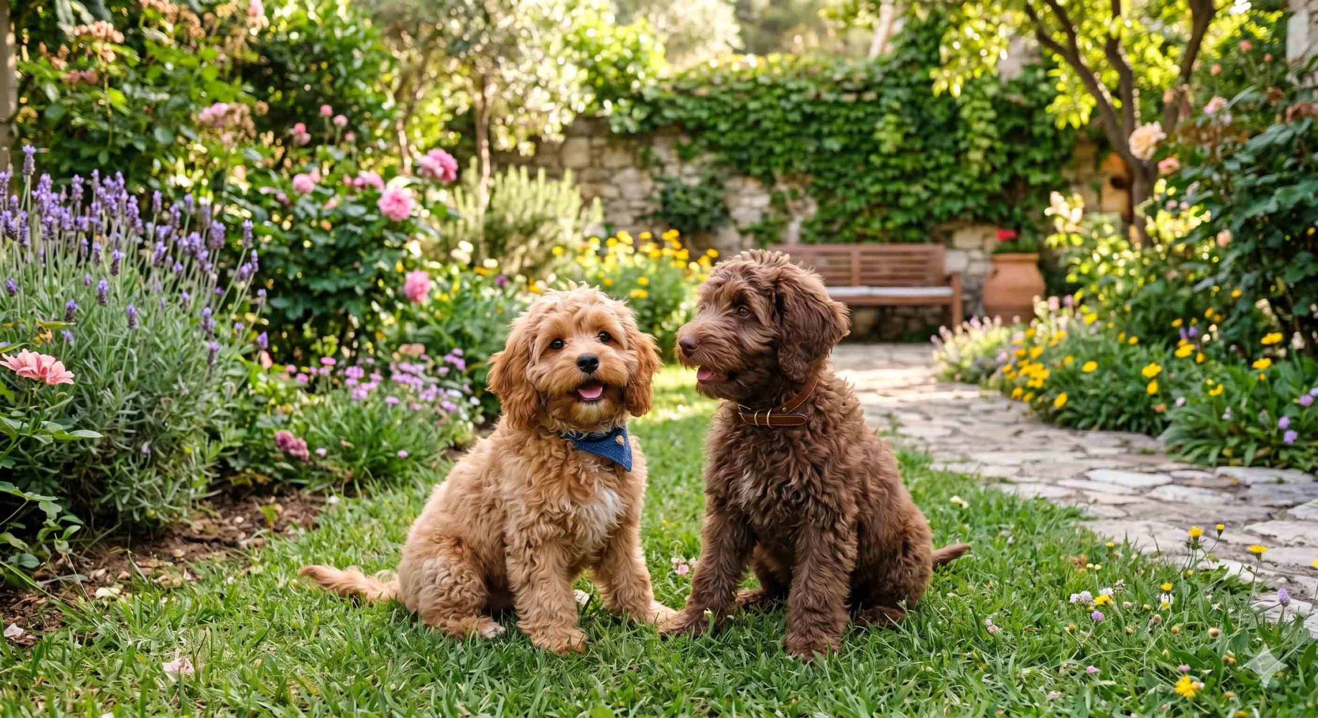 Δύο σκυλιά υβριδικά ή όπως λέγονται “designer dogs”. Το Cavapoo αριστερά και το Labradoodle στα δεξιά.
