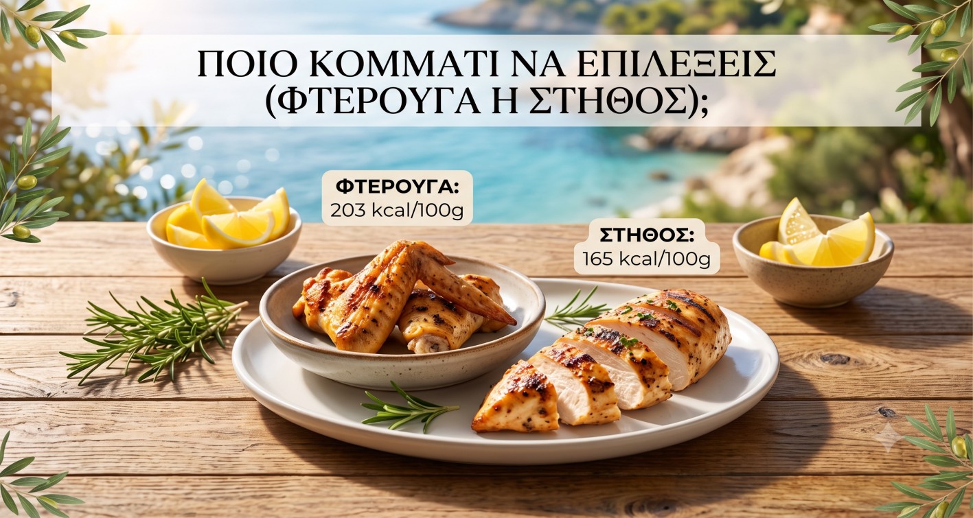 Στήθος κοτόπουλο και φτερούγες. Πόσες θερμίδες έχουν;