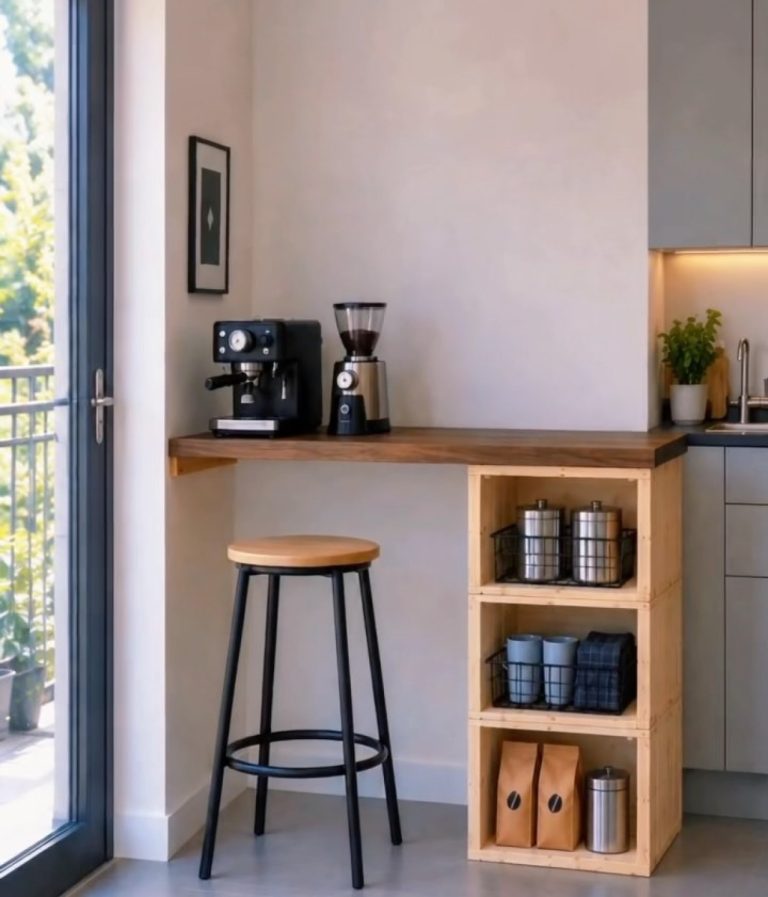 DIY πάγκος στην κουζίνα με καφάσια και σανίδα