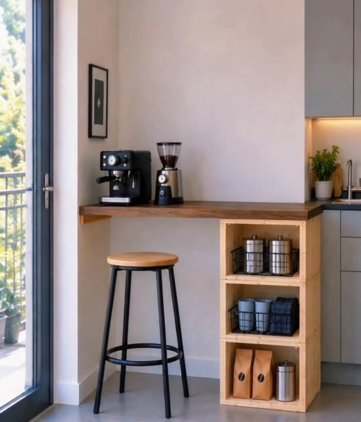 DIY πάγκος στην κουζίνα με καφάσια και σανίδα