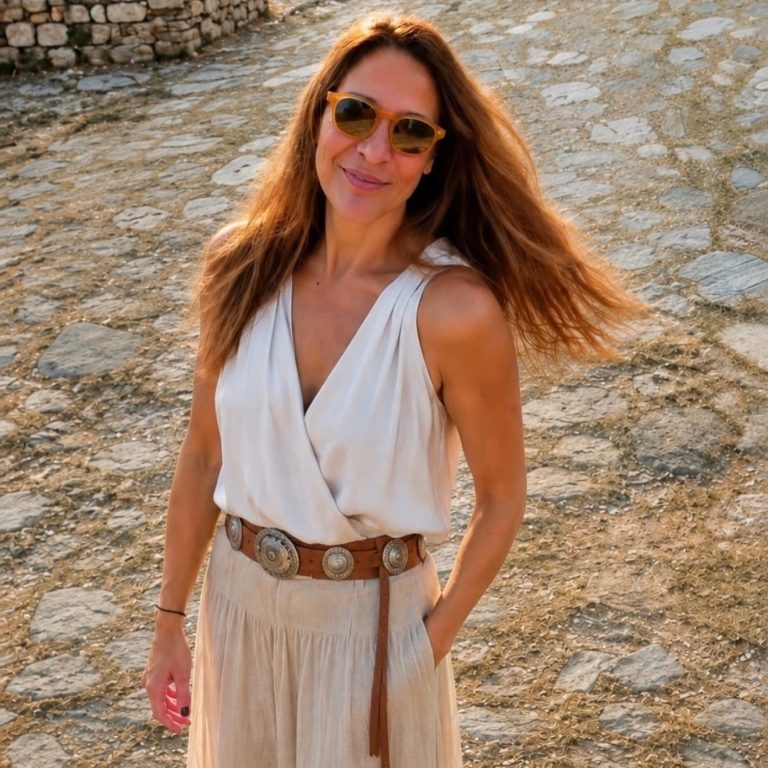 Η Κωνσταντίνα Μπεκιάρη χαμογελά