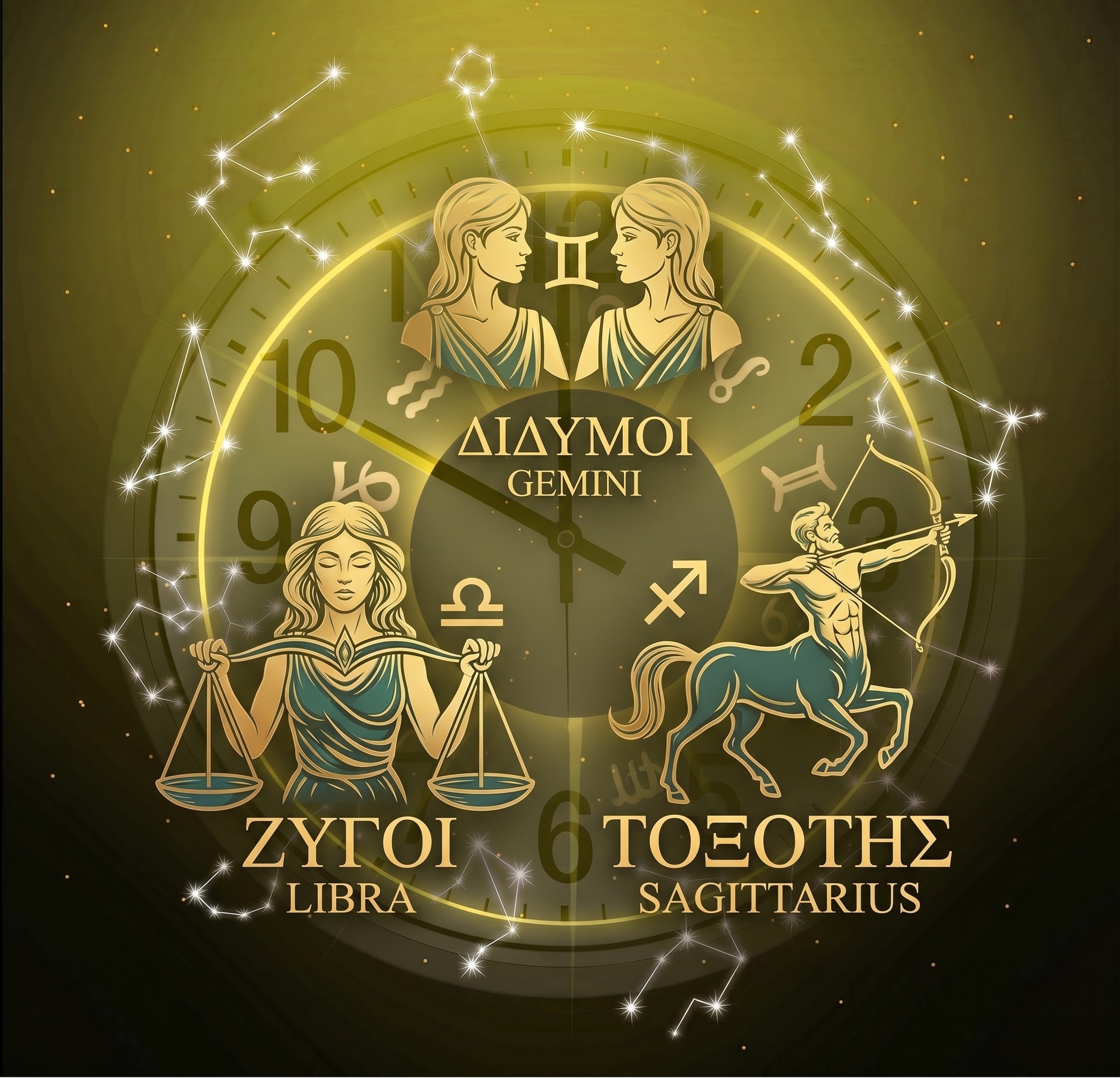 Τρία ζώδια. Δίδυμοι Ζυγός και Τοξότης