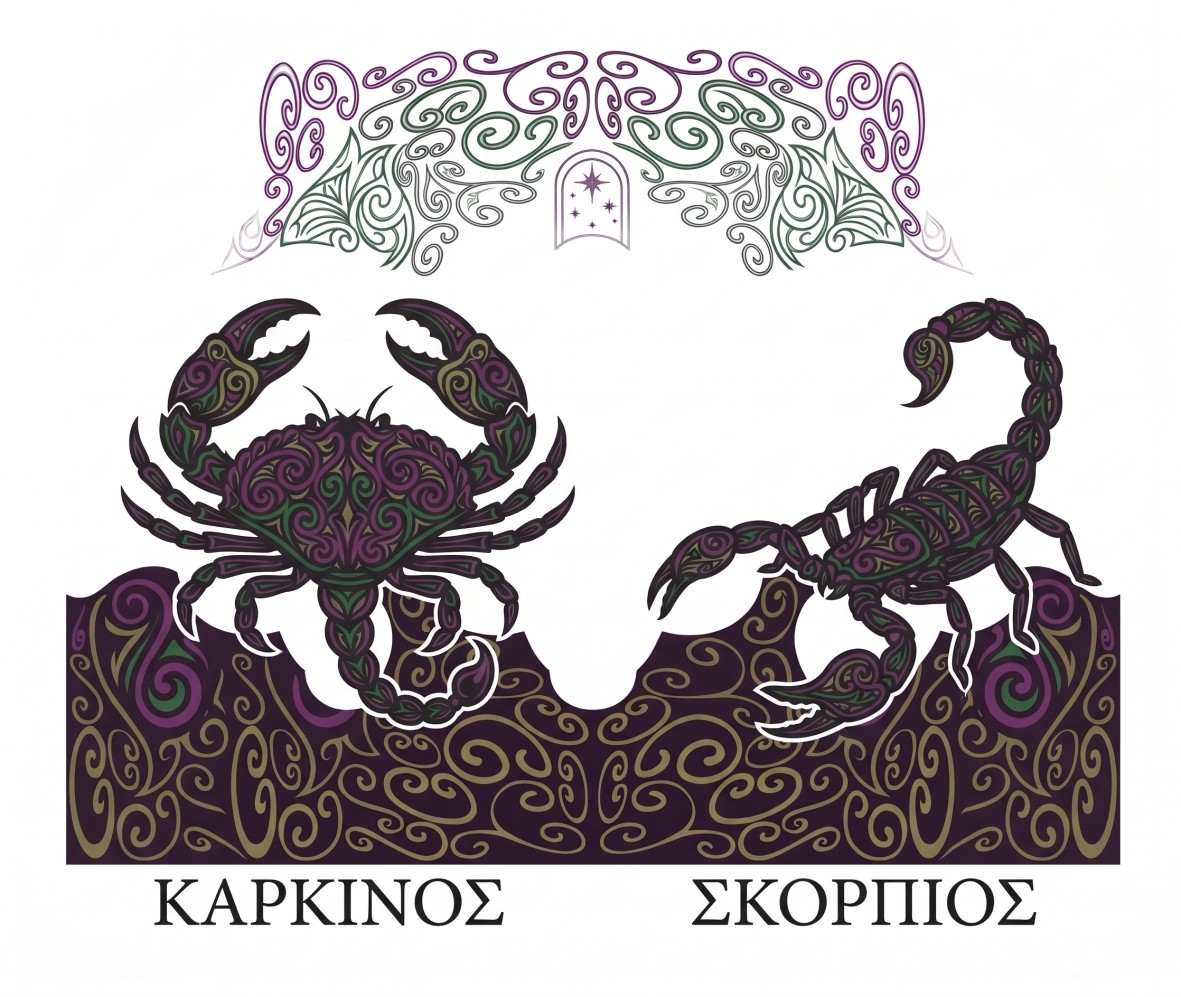 Δύο ζώδια. Το ζώδιου του Καρκίνου και το ζώδιο του Σκορπιού.