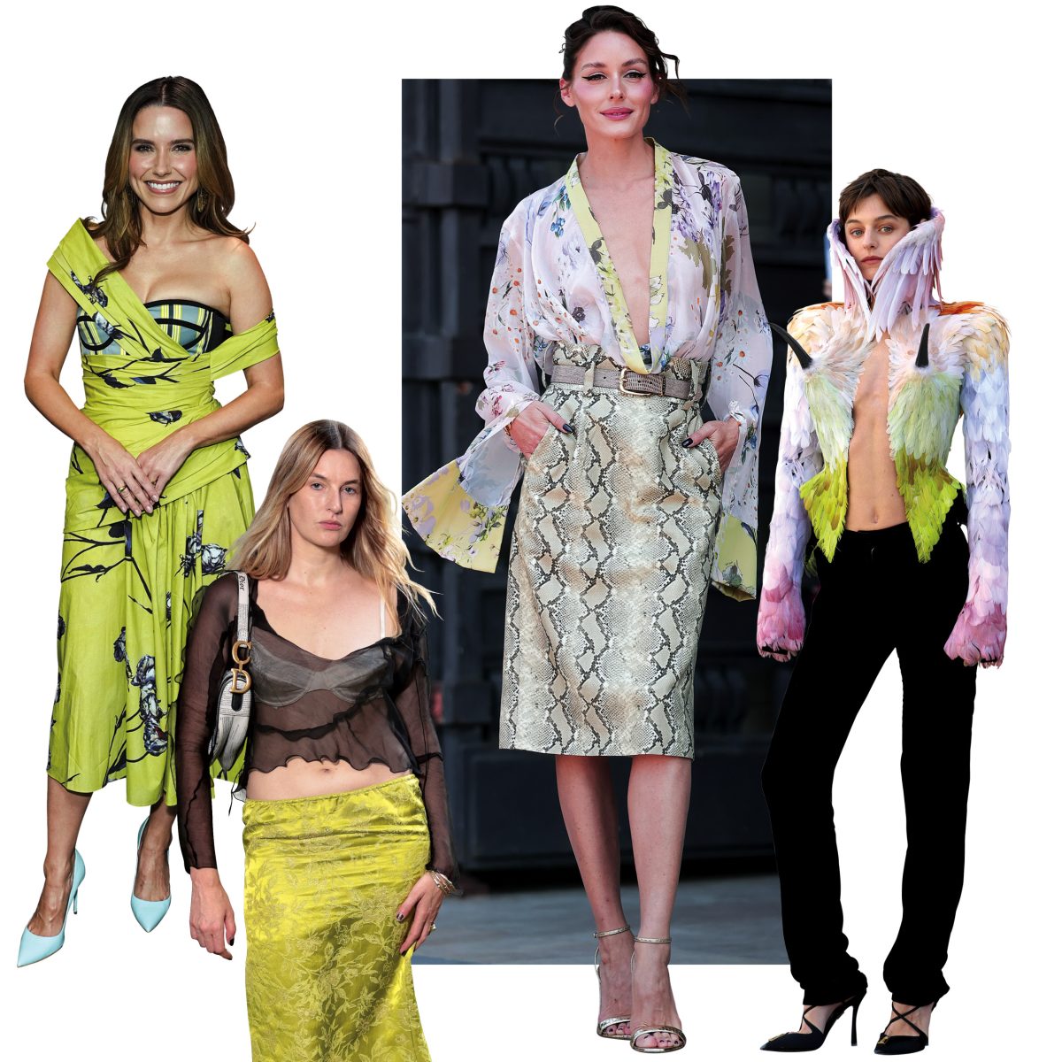 Outfits σε λαχανί και φλόραλ τόνους, Olivia Palermo με φλόραλ πουκάμισο και φούστα με snake print