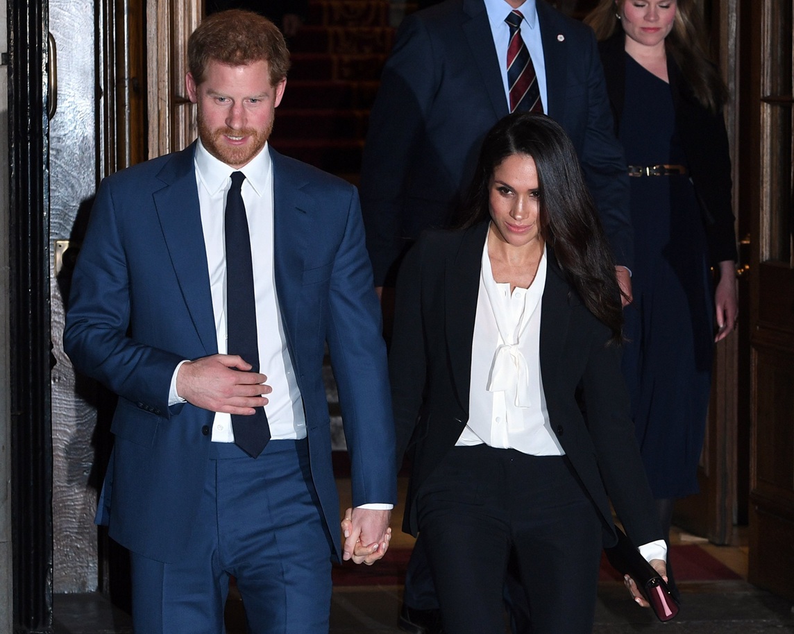 Ο πρίγκιπας Harry και η Meghan Markle αποχωρούν από φιλανθρωπική εκδήλωση στο Goldsmiths' Hall στο Λονδίνο, 1 Φεβρουαρίου 2018