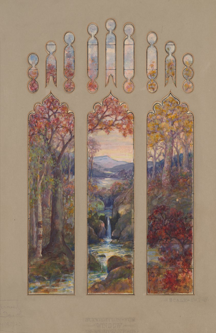 Agnes F. Northrop (1857–1953) Tiffany Studios, 1902–32 / “Suggestion for Window in the Residence of Mr. L.D. Towle, Boston, Massachusetts” 1923 / Διαφανής και αδιαφανής ακουαρέλα, μελάνι και γραφίτης σε χαρτί τοποθετημένο σε χαρτόνι. 4 cm3 4 × 4 The window mat Μητροπολιτικό Μουσείο Τέχνης, Νέα Υόρκη, Δώρο του Robert W. de Forest, 1925, μεταφέρθηκε από τα αρχεία (58.658) © The Metropolitan Museum of Art
