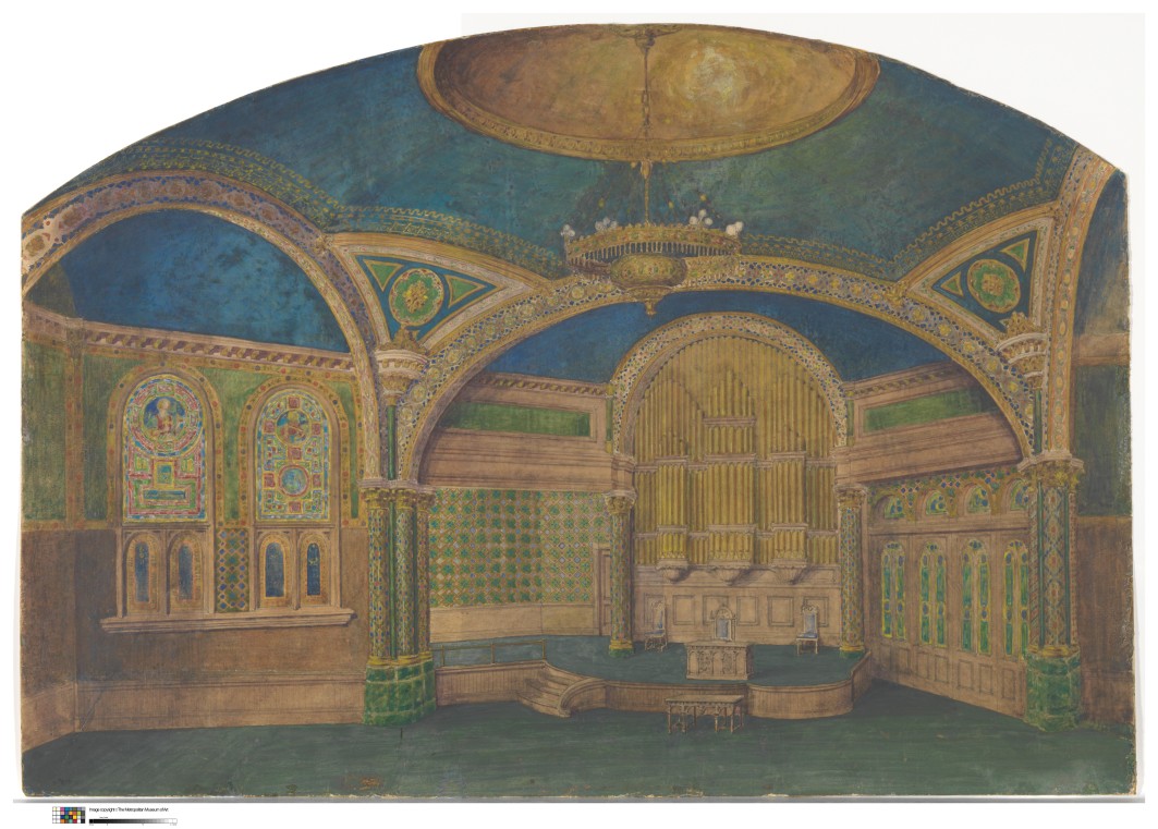 Αγνώστου σχεδιαστή, Tiffany Studios, 1902–32 / Σχέδιο για το εσωτερικό της Πρώτης Πρεσβυτεριανής Εκκλησίας, Poughkeepsie, Νέα Υόρκη, 1906–1908 / Διαφανής και αδιαφανής υδατογραφία και γραφίτης σε διαφανές χαρτί, επικολλημένο σε χαρτί, 44,9 × 64,8 εκ. / The Metropolitan Museum of Art, Νέα Υόρκη (67.654.7) / Αγορά, δωρεές των Walter Hoving και Julia T. Weld, και Dodge Fund, 1967 © The Metropolitan Museum of Art