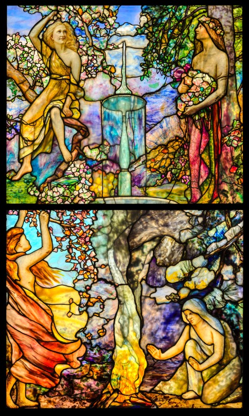 Louis C. Tiffany (1848–1933) / Agnes F. Northrop (1857–1953) / Tiffany Glass and Decorating Company, 1892–1902. Παράθυρο «Τέσσερις Εποχές», Οικία Walter B. Jennings, Burrwood, Cold Spring Harbor, Νέα Υόρκη, 1897. Γυαλί Favrile με μολύβδινο πλαίσιο, 204 × 117,5 εκ. / Ιδιωτική συλλογή © The Metropolitan Museum of Art