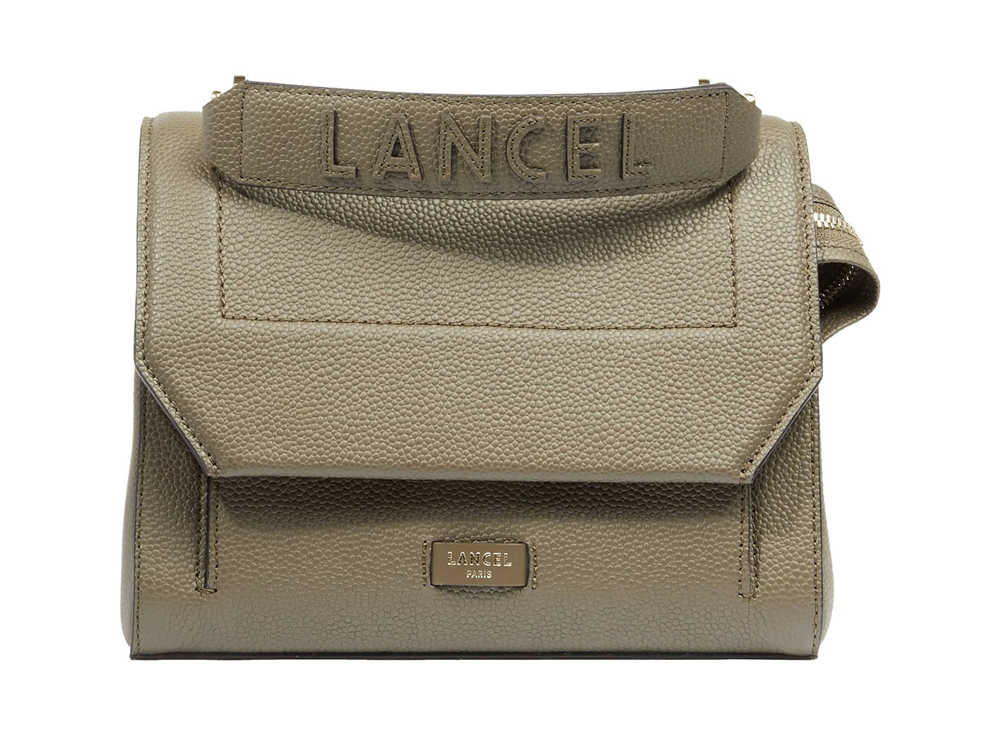 Tσάντα Lancel μάρκας σε χακί χρώμα.