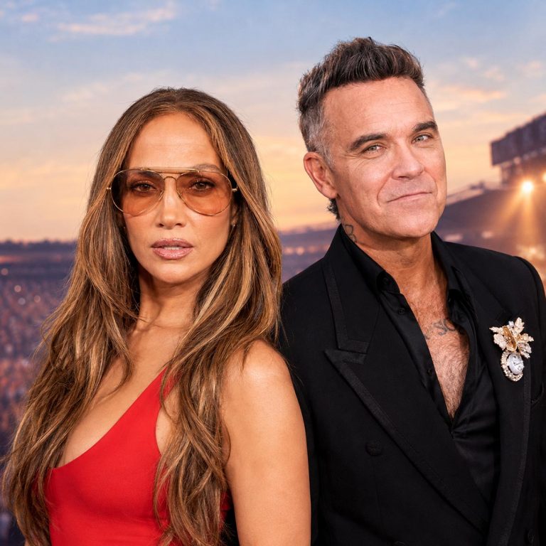 H Jennifer Lopez στο κόκκινο χαλί για το Roast του Kevin Hart του Netflix, στο Kia Forum στο Inglewood της Καλιφόρνια, 10 Μαΐου 2026 / Πηγή: ΑΠΕ-ΜΠΕ - EPA/Connor Terry / O Robbie Williams στο amfAR Gala, στο πλαίσιο του 79ου Φεστιβάλ Καννών, στην Cap D'Antibes, 21 Μαΐου 2026 / Πηγή: ΑΠΕ-ΜΠΕ - EPA/CLEMENS BILAN. Eπεξεργασία φωτογραφίας με Τεχνητή Νοημοσύνη.
