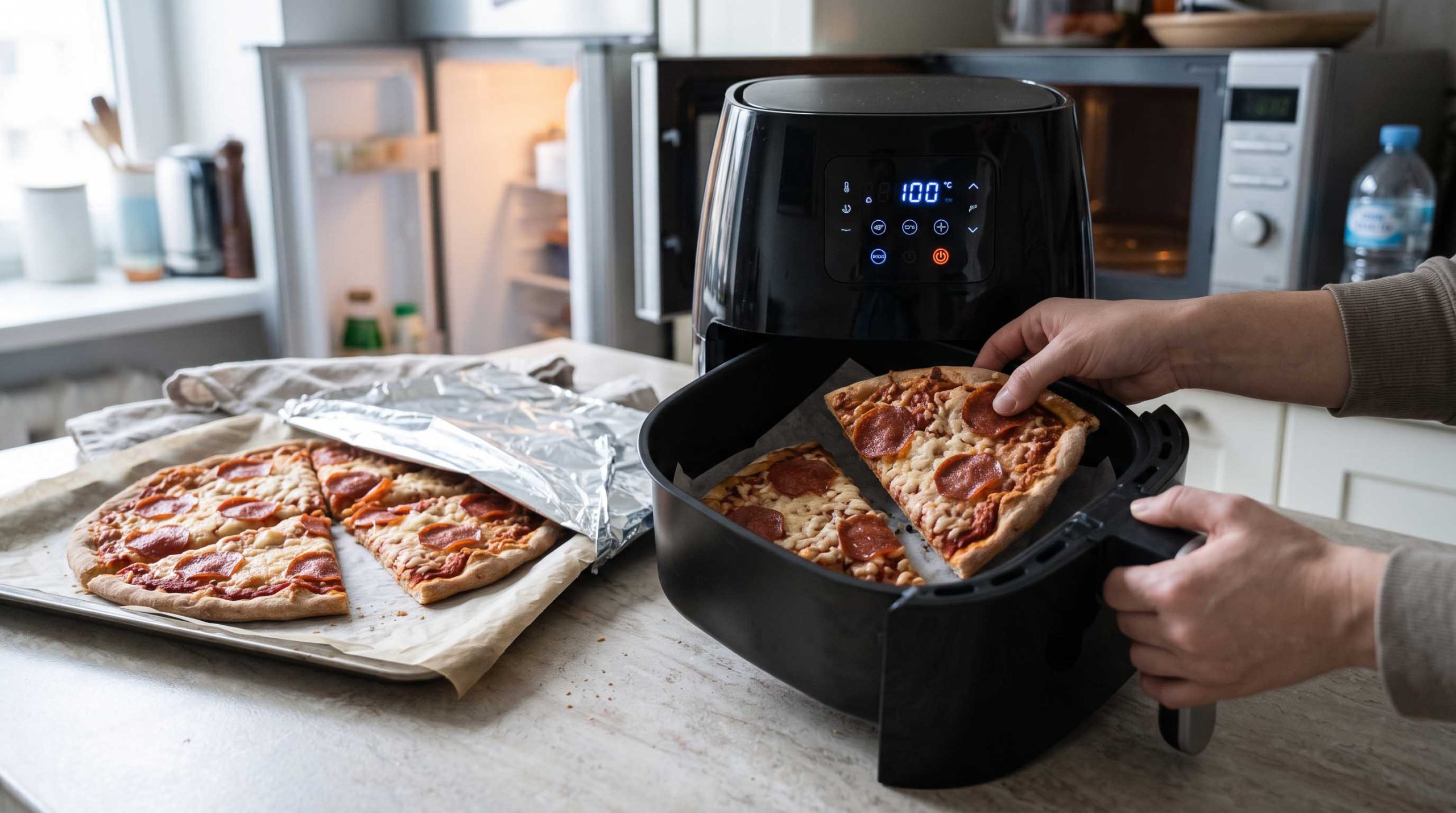 Ζεσταίνουμε πίτσα στο air fryer.