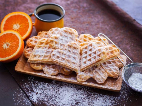 delicious homemade waffles with fruits - sweet food