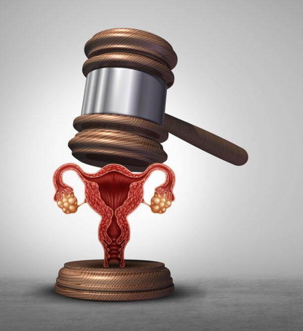 Reproductive rights and abortion law or women health justice as a legal concept for reproduction politics as legislation by government to decide laws concerning pro life or choice with 3D illustration elements.