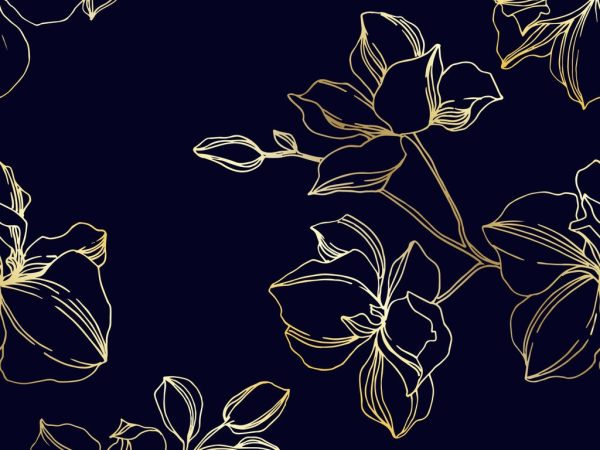 Botaniki mageia-11-21-Vector Orchid floral botanical flowers. Black and gold engraved ink art. Seamless background pattern.