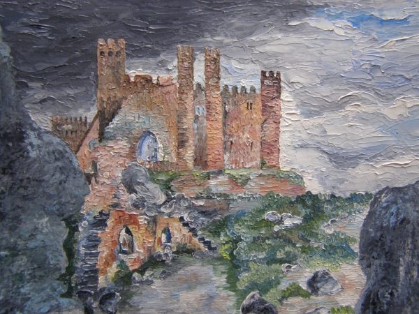 Original oil painting Castle in ireland. Sight, beautiful landscape on canvas. Impressionism. Art.