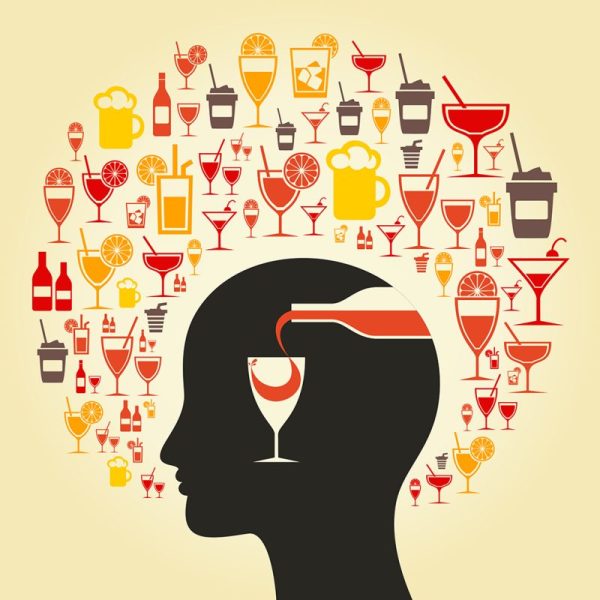Alcohol choice in a head. A vector illustration