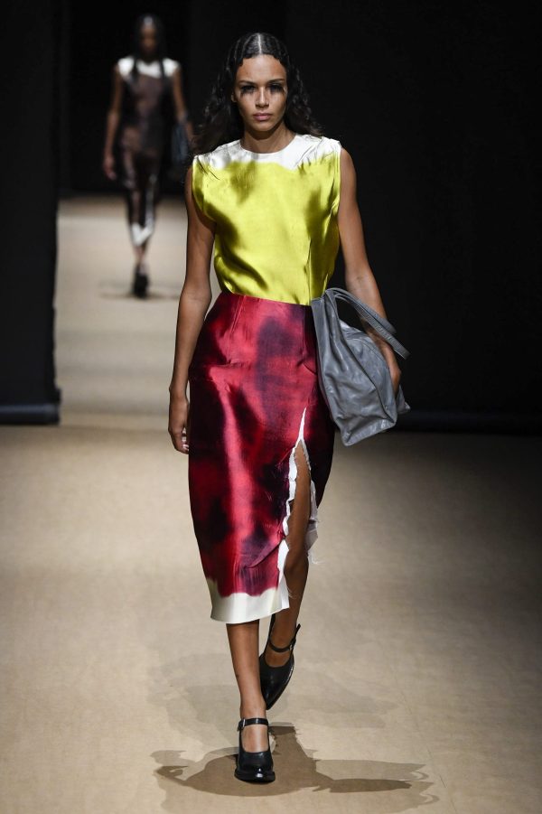 A Model wearing an outfit from the ready to wear collections, spring summer 2023, original creation, during the ready to wear Fashion Week in Milan, from the house of Prada