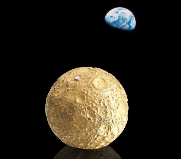 A 22 carat gold and diamond moon sculpture, commemorating the first moon landing by Apollo 11 in 1969-2