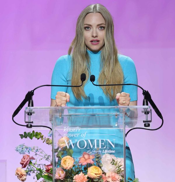 NEW YORK, NEW YORK - MAY 05: Amanda Seyfried speaks on stage at Variety's 2022 Power Of Women: New York Event Presented By Lifetime at The Glasshouse on May 05, 2022 in New York City. (Photo by Arturo Holmes/Getty Images for Variety)