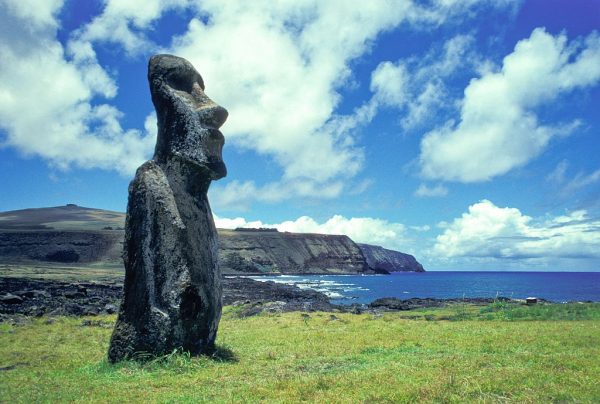 Chile, Easter Island, Moai. (Photo by Education Images/Universal Images Group via Getty Images)