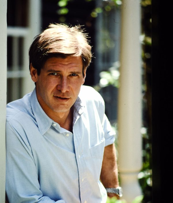 LOS ANGELES , CA - AUGUST 17: Harrison Ford the actor was a keen woodworker and made tables and chairs in the garage of his home,  he was married and living with his second wife, screenwriter Melissa Mathison, whom he married in March 1983, photographed at home August 17 1984  Mandeville Canyon, Brentwood, Los Angeles, California  ( Photo by Paul Harris/Getty Images )