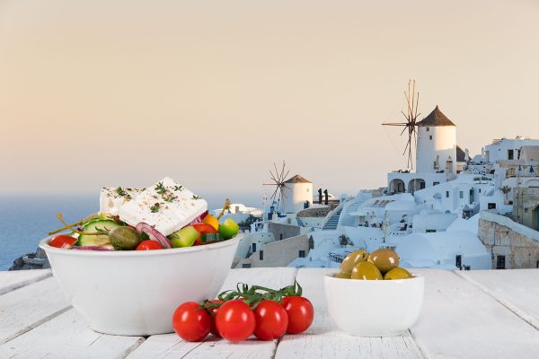 Greek food background. Traditional different greek dishes.