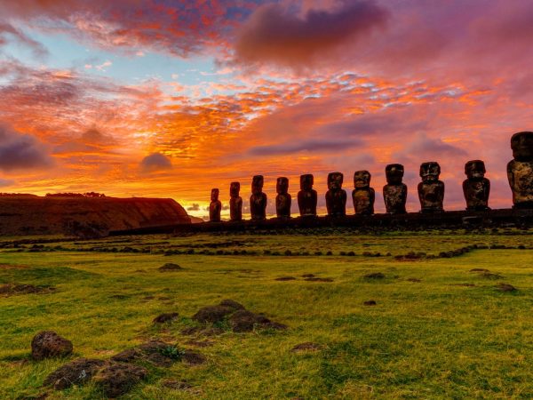Rapa Nui-Moai on Easter Island at Ahu Tongariki at Sunrise