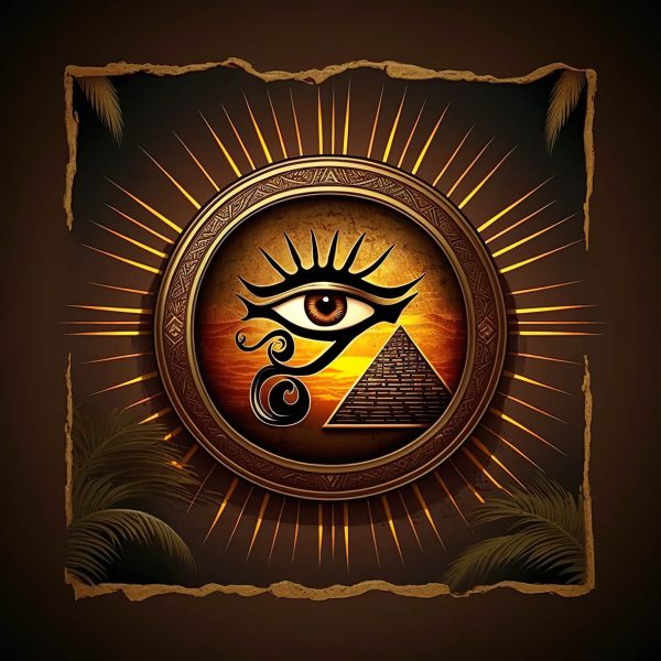 Magic talisman with Horus eye occult symbol. Egyptian Pyramid. Esoteric sign